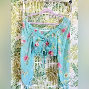 NWT Blue Floral Sheer Crop Top